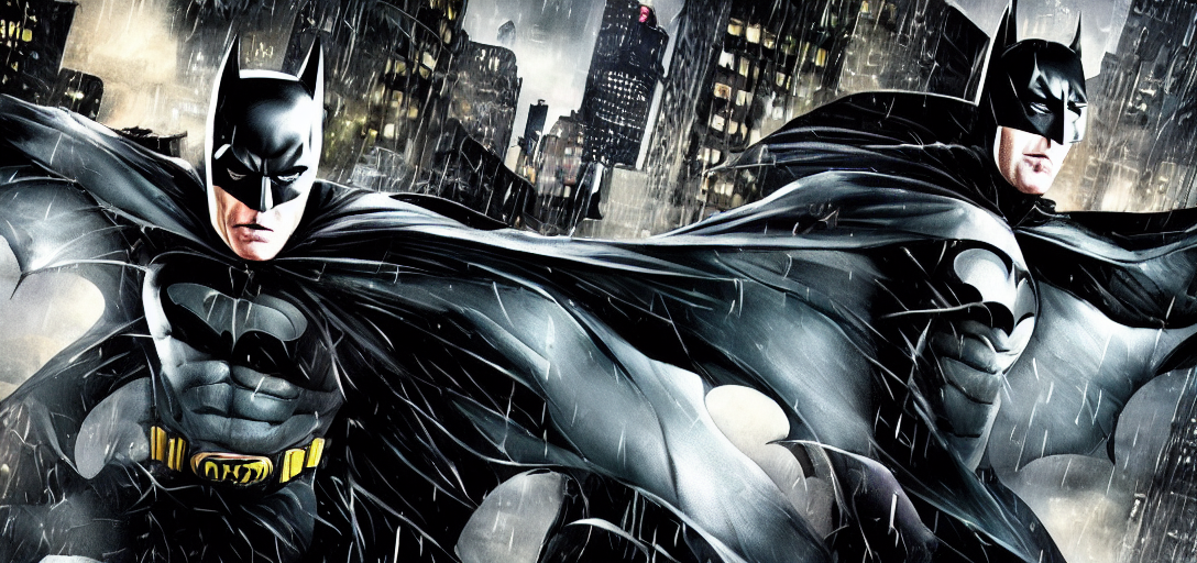 prompthunt: Old Michael Keaton Batman fighting in modern Gotham city movie,  4K
