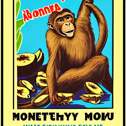 prompthunt: propaganda of a monkey in front of a large pile of bananas, illustration, highly