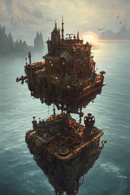 steampunk floating island