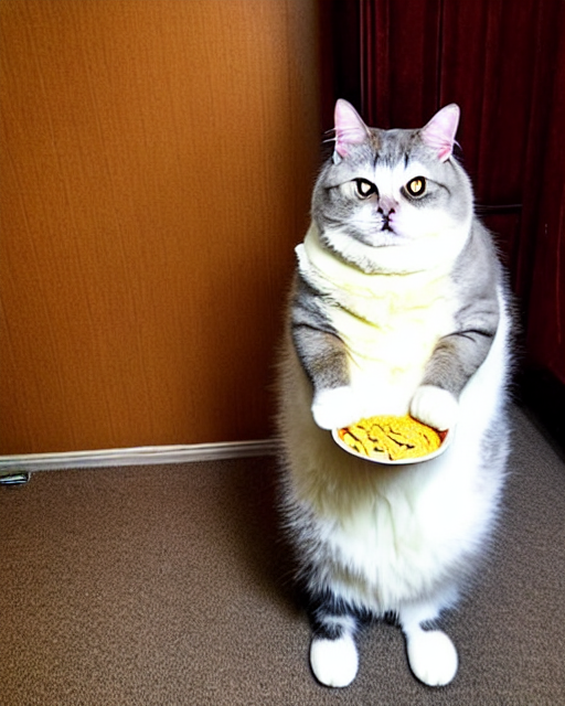 prompthunt: Fluffy fat cat standing on two legs, wearing a crown, looking  indignantly at the half-empty food bowl presented before her. Award-winning  photograph, trending, funny, heartwarming