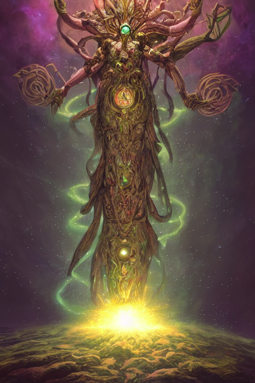 yggdrasil as an enormous sentient deity of the stars made of exotic matter resides inside null space, a dnd illustration of an esoteric concept by cgsociety and james gurney, artstation, hdr, rtx, iridescent