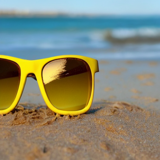 a lemon wearing sunglasses at the beach