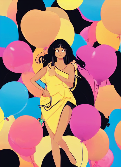 prompthunt: woman, black hair, tan skin, curvy, slight resemblance to  selena gomez and vanessa hudgens wearing mickey's ears headband. colorful  clothes. balloons. clean cel shaded vector art. shutterstock. behance hd by  lois