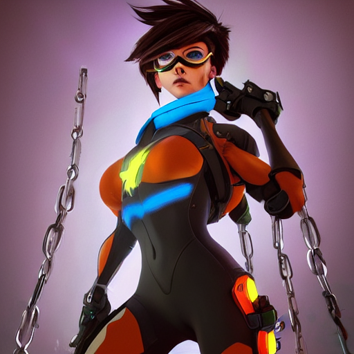 full body painting of tracer from overwatch, in style