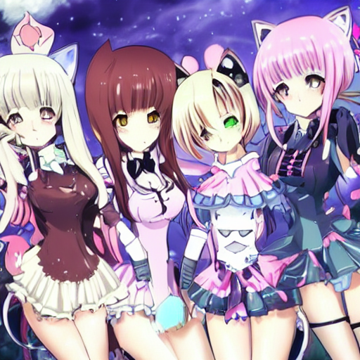 prompthunt: “group of catgirls playing, anime still. rise of the cat girls (2020)”