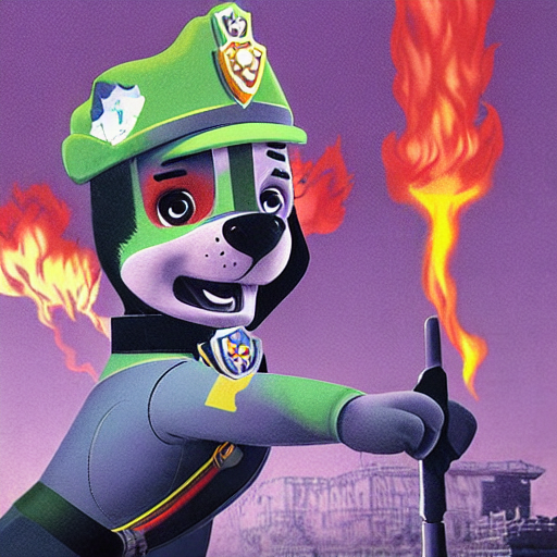 prompthunt-ryder-paw-patrol-as-evil-dictator-background-flames