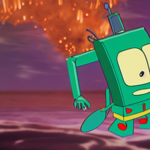 prompthunt: plankton piloting a giant robot destroying the krusty krab,  spongebob, 4 k,