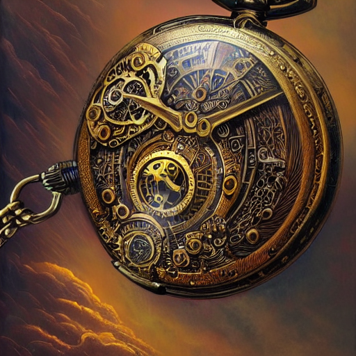 prompthunt low angle shot of a steampunk pocket watch by clive