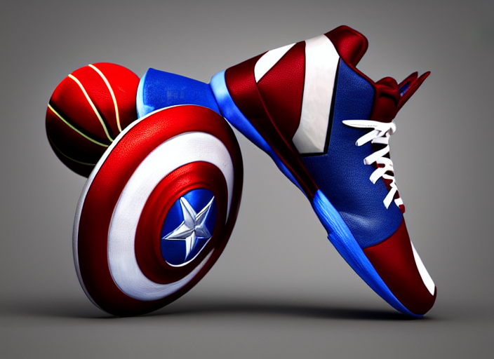prompthunt: basketball sneakers concept of captain america, picture by tim  burton, render, cinema 4 d, octane render