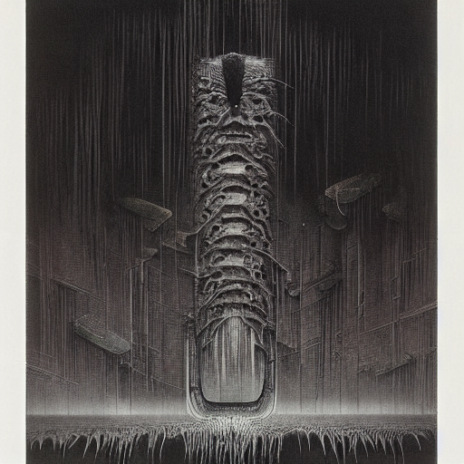 a hybrid of all animals, beksinski, in a dark massive place brutalism, large scale, in the style of anatoly fomenko