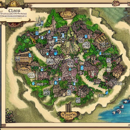 prompthunt clustered village map, detailed, dnd, unlabeled