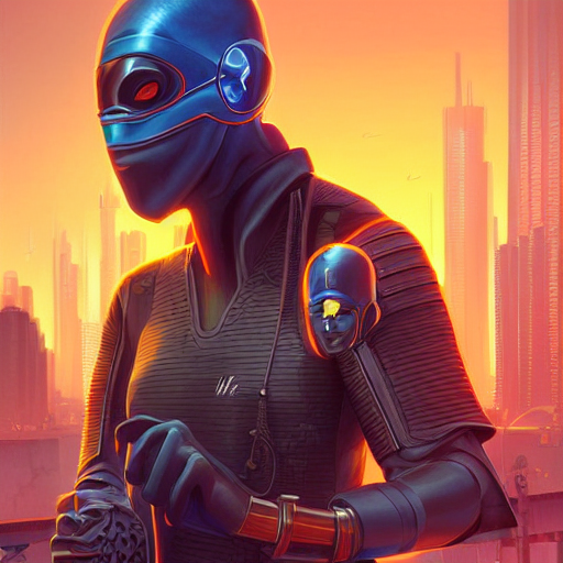 prompthunt: ninja cyborgs portrait in cybercity, golden hour, poster by  michael whelan and gilbert williams and evgeny lushpin and artgerm and  alena aenami, highly detailed