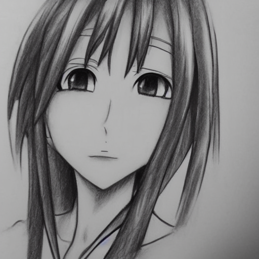 pencil drawing of an anime girl, Stable Diffusion