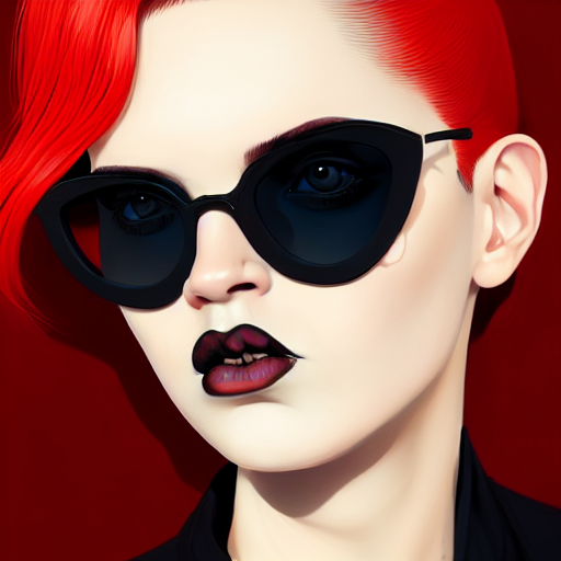 prompthunt: realistic high key portrait rendering of a beautiful curvy pale  alabaster goth girl with asymmetrical punk rock hair and badass euro design  sunglasses. mole on cheek. half portrait by stanley artgerm,