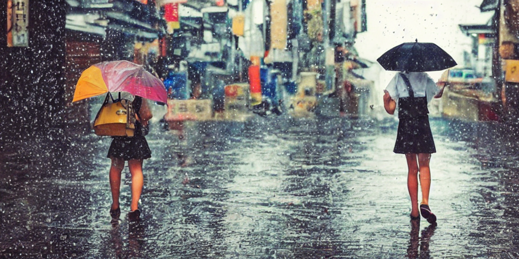 prompthunt: Schoolgirl holding an umbrela, walking a typical japanese  street, it\'s raining, 3d art