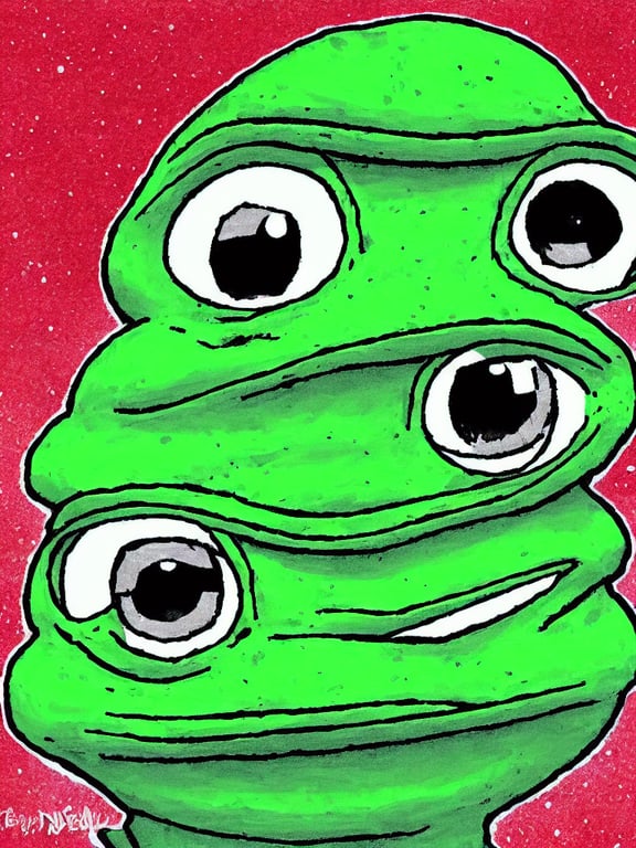 resolution 4k hyper realistic pepe the frog dead of night pepe frog cool colors made in abyss design Akihito Tsukushi dream like storybooks at night fire flies luminous red dead 2 dream like ethereal esoteric pepe the frog family village , dark, red woods Canopy , unnerving , disheartening , lonely , sad ,Luminism, prismatic , fractals , pepe the frog , art in the style of Akihito Tsukushi