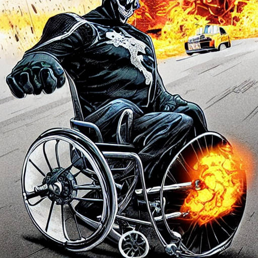 prompthunt: ghost rider on the wheelchair,