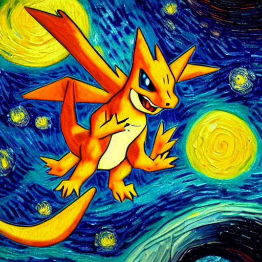 prompthunt: Charizard pokemon in the style of Van Gogh, starry night, oil  painting, detailed, trending on artstation