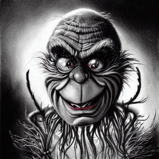 prompthunt: Black and white drawing of The Grinch, Stephen Gammell ...