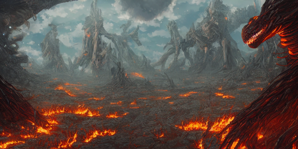 prompthunt: an anime landscape illustration of a skyscraper - sized  centipede made out of bones, trampling a burning forest from skyrim, by  stanley artgerm lau, wlop, rossdraws, james jean, andrei riabovitchev, marc