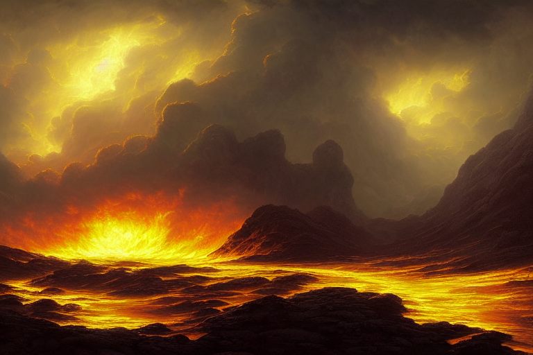 prompthunt: a beautiful hyper realistic detailled matte painting of a fiery  torrent of wind overflowing with yellow energy, nightfall, barometric  projection, by andreas rocha john howe, and martin johnson heade, featured  on