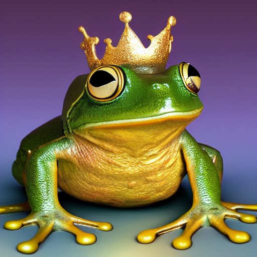 prompthunt: a cute frog wearing a golden metal crown, by esao
