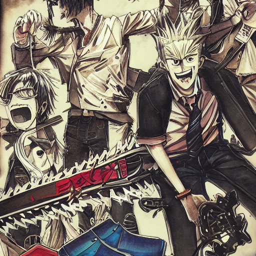 prompthunt: a beautiful painting of chainsaw man manga panel by