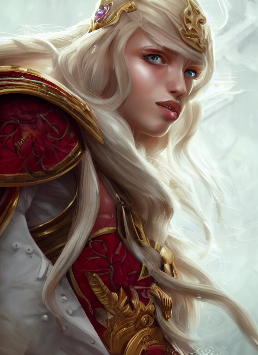 prompthunt: a highly detailed illustration of beautiful long dirty blonde  haired pale girl wearing epaulette uniform wearing white pants, red eyes,  intricate, elegant, highly detailed, centered, digital painting, artstation,  concept art, smooth