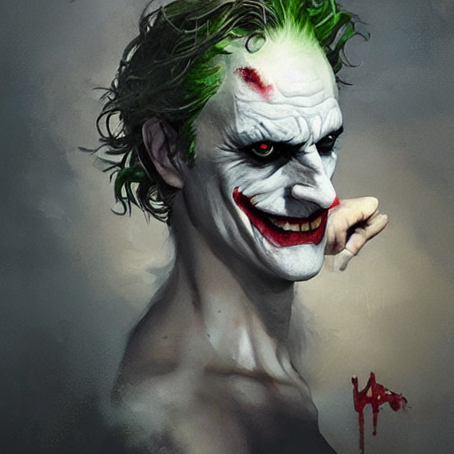 prompthunt: joker, crazy face, hand covering face, paint by greg rutkowski