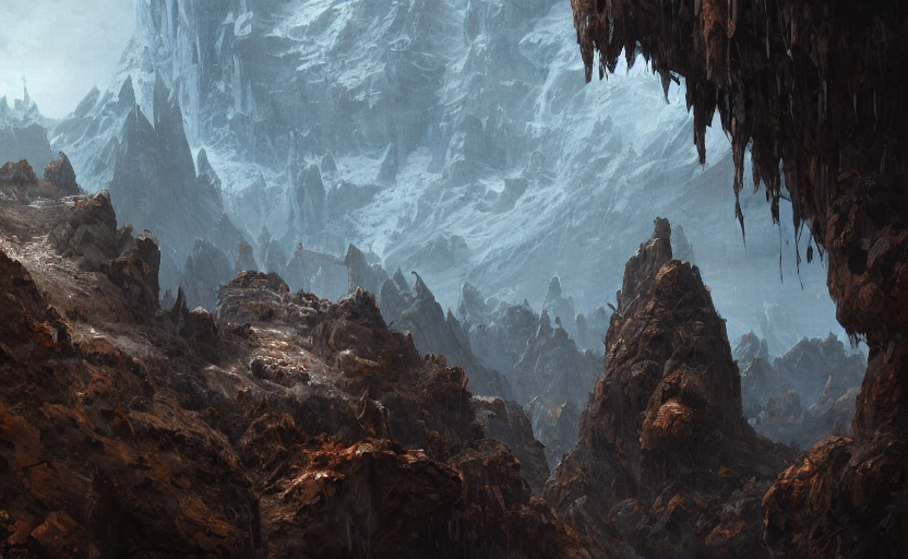 prompthunt: a dwarven titan constructed from magnetic ore, high in the  mountains, greg rutkowski, 8 k, shallow depth of field, intricate detail,  concept art,