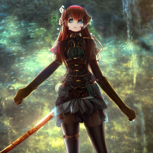 anime girl with sword and red hair