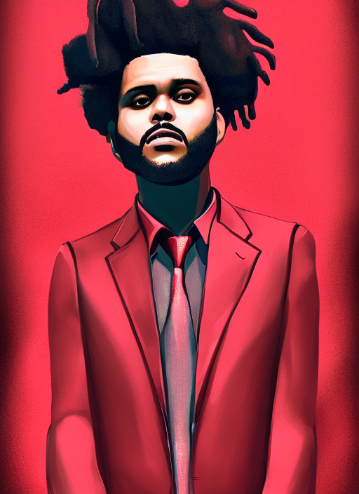 prompthunt: a portrait of The Weeknd with a red suit, digital art,  beautiful digital art, 4k, hd, artstation