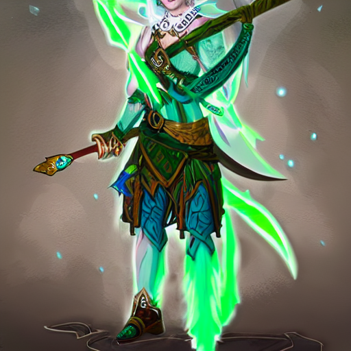 a dnd triton with green hair, wielding a staff with a glowing crystal, wearing studded leather armor, male, dungeons and dragons character, digital art