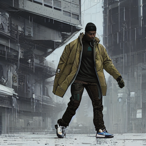 prompthunt: A broad shouldered, muscular man wearing Acronym p-31 Ds pants  and beige-earth Parka jacket and Nike Acronym presto sneakers, AWP sniper  rifle slinging on back trending on r/techwearclothing, high quality, digital