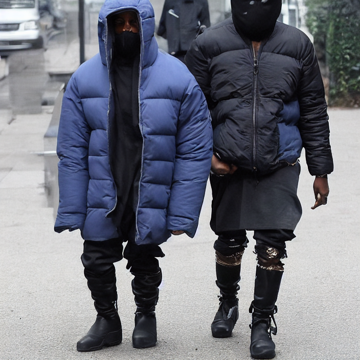 kanye west using a full face covering black mask, a, Stable Diffusion