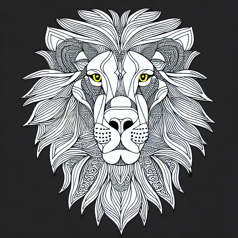 beautiful lion, ornamental, fractal, line art, vector, outline, simplified, colouring page