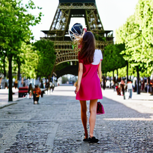 prompthunt: beautiful tourist girl in a summer dress, walking in paris with  her suitcase, cozy afternoon