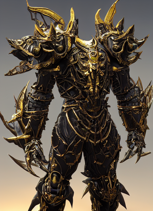 prompthunt: a photorealistic 3D render of a full body dark side knight (as  an archetypal DnD isekai Demon Lord from Final Fantasy) wearing power armor  made of gold and silver and organic