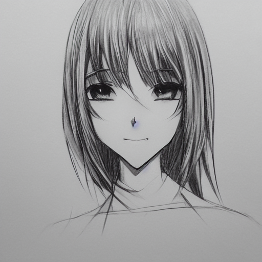 anime girl portrait profile, black and white sketch