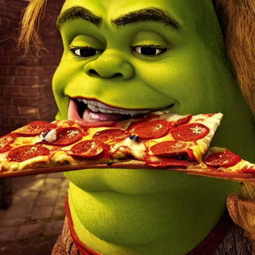 prompthunt a shrek with long brown hair, eating infinite