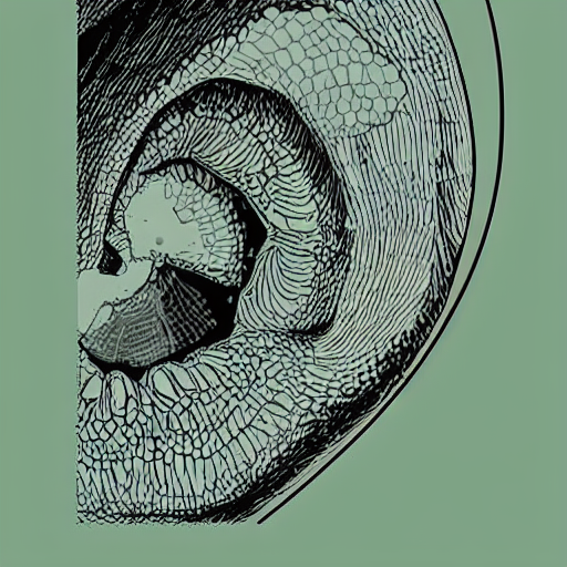 stipple shaded illustration of a human ear, a bird looking inside the ear, by ilya kuvshinov, anatomy book, retro flat colors, retrofuturism