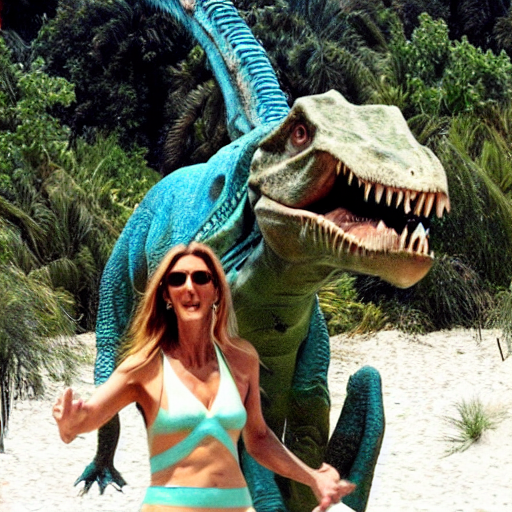 prompthunt: celine dion riding a dinosaur at the beach