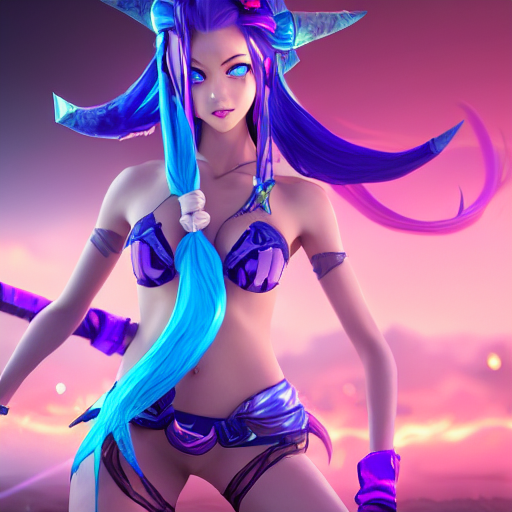 prompthunt: League of Legends Jinx, lol Jinx render as a very beautiful 3d  anime girl, hot petite, long braided blue hair, twisted braid, azure blue  eyes, full round face, short smile, cinematic