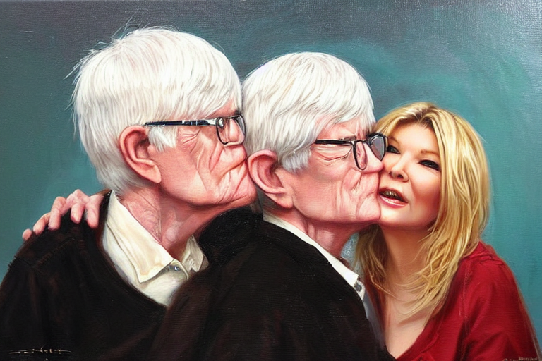 prompthunt martha stewart and phil donahue spaghetti noodle kiss, an