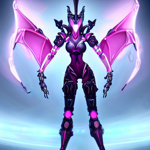 prompthunt: highly detailed exquisite fanart, of a beautiful female  warframe, but as an anthropomorphic elegant robot female dragoness, glowing  eyes, shiny and smooth off-white plated armor, bright Fuchsia skin beneath  the armor,