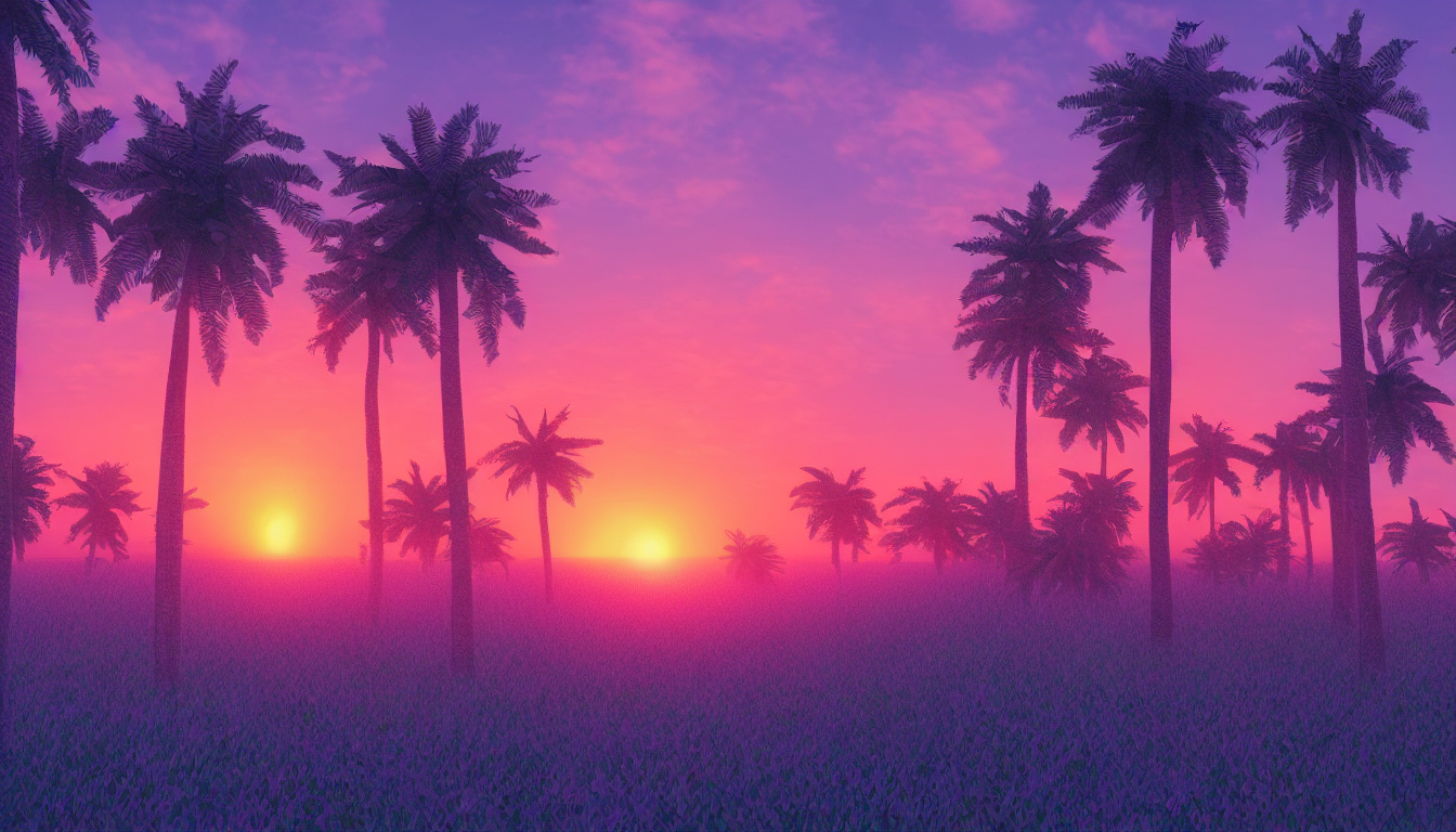 prompthunt: realistic vaporwave forest sunset 4k