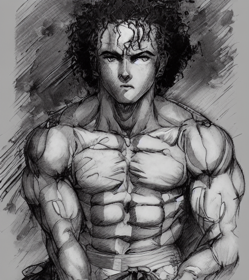 portrait of anime baki the grappler in shorts, pen and, Stable Diffusion