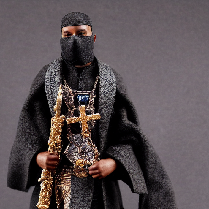 prompthunt: a hot toys figure of kanye west using a black religious -  themed face - covering mask with jesus graphics designed by pierre - louis  auvray made of cloth, a black
