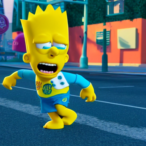 prompthunt: film still of Bart Simpson in Monster Inc from Pixar, octane  render, volumetric, raytracing, trending on artstation