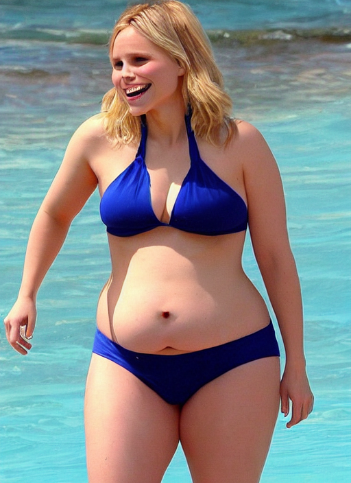 prompthunt: 1 0 0 kg sexy fat chonky thick chubby curvy kristen bell with a  very big fat round hanging chubby belly in a bikini